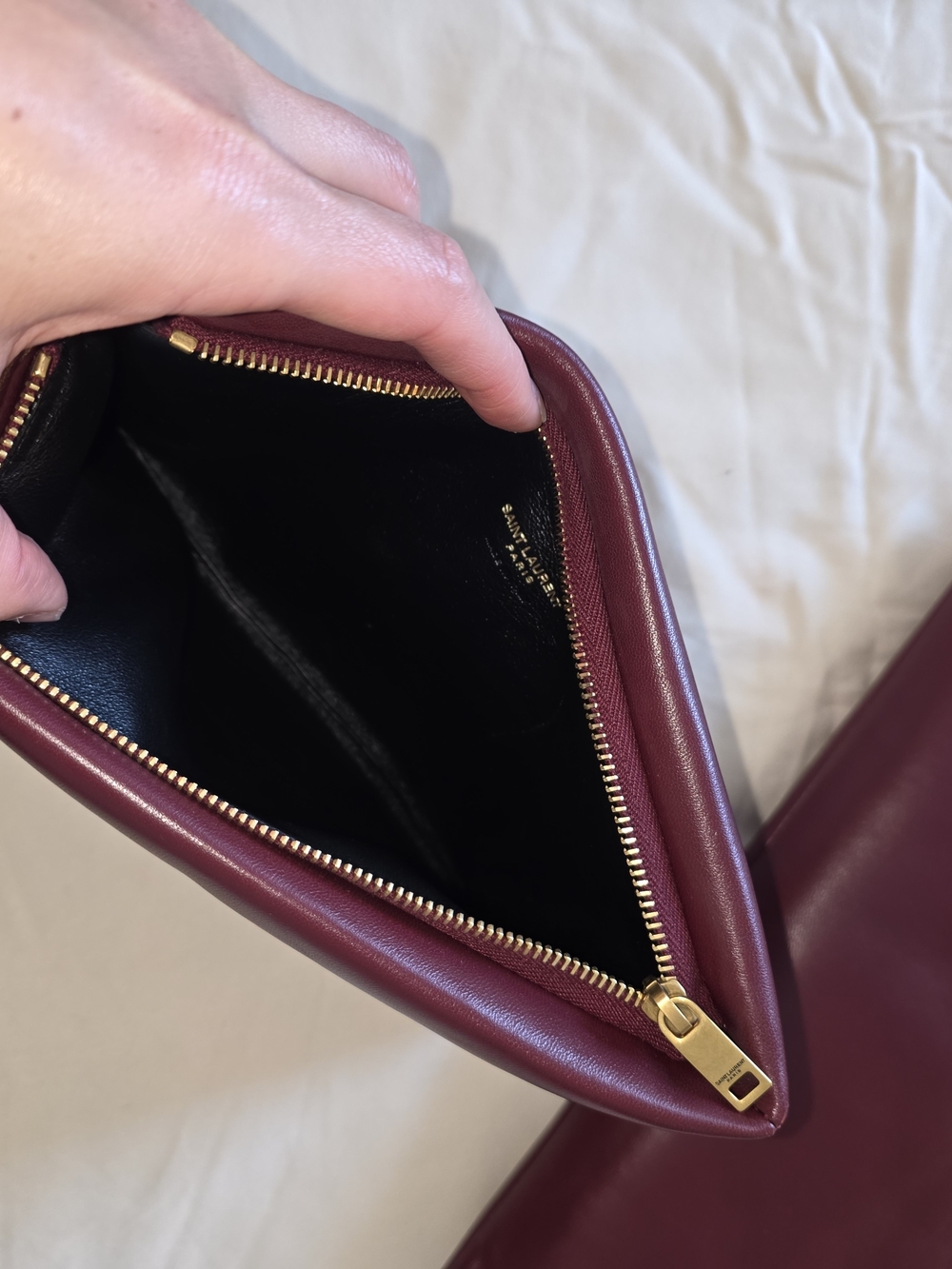 Yves Saint Laurent Leather Puffy Pouches In Liquid Black And Calypso - Picture 9 of 10